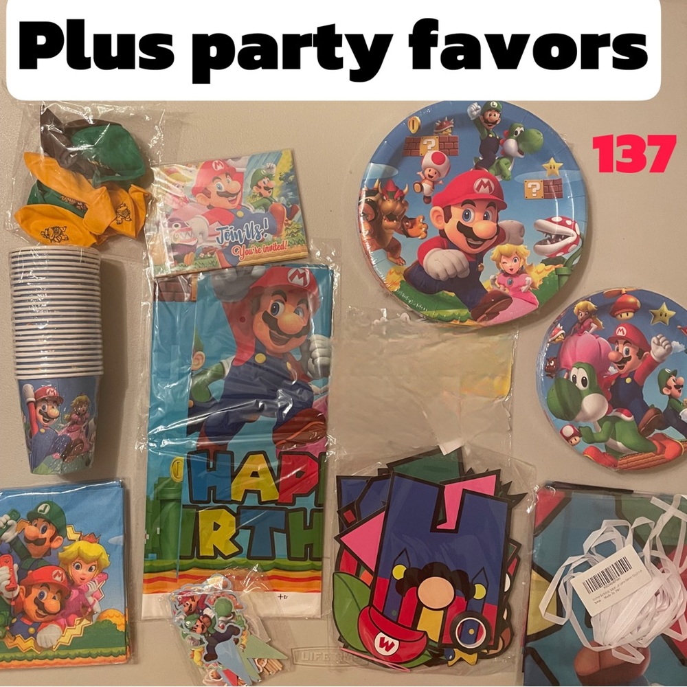 SUPER MARIO 137 pcs Birthday Party Supplies Background Party Favors